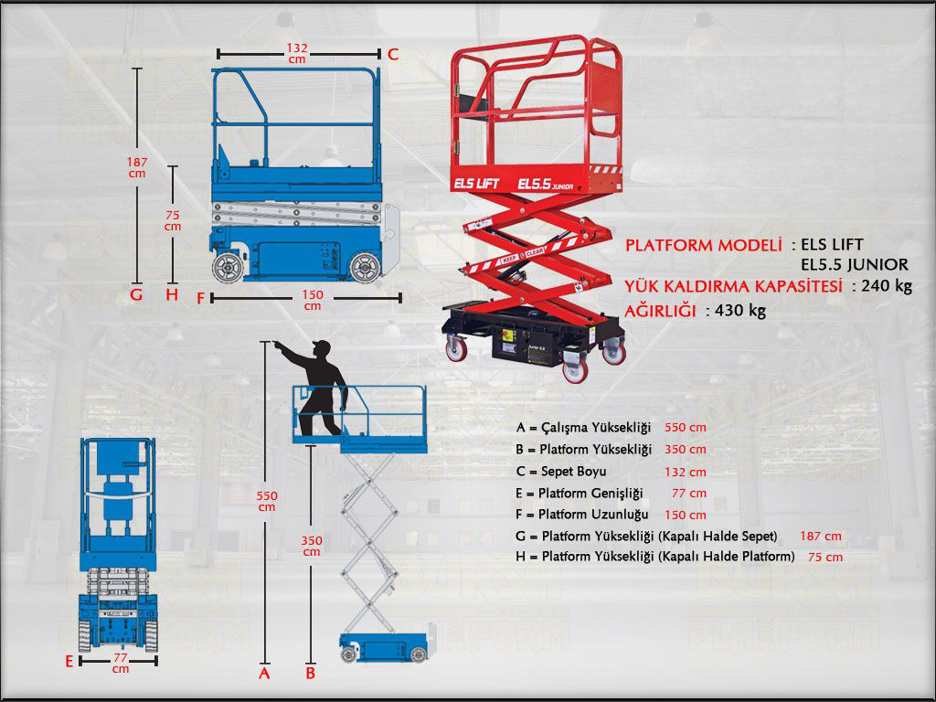 Ak�l� Makasl� Manlift 5.5 Metrelik