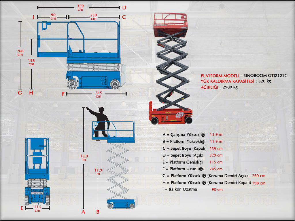 Akülü Makaslı Manlift 14 Metrelik